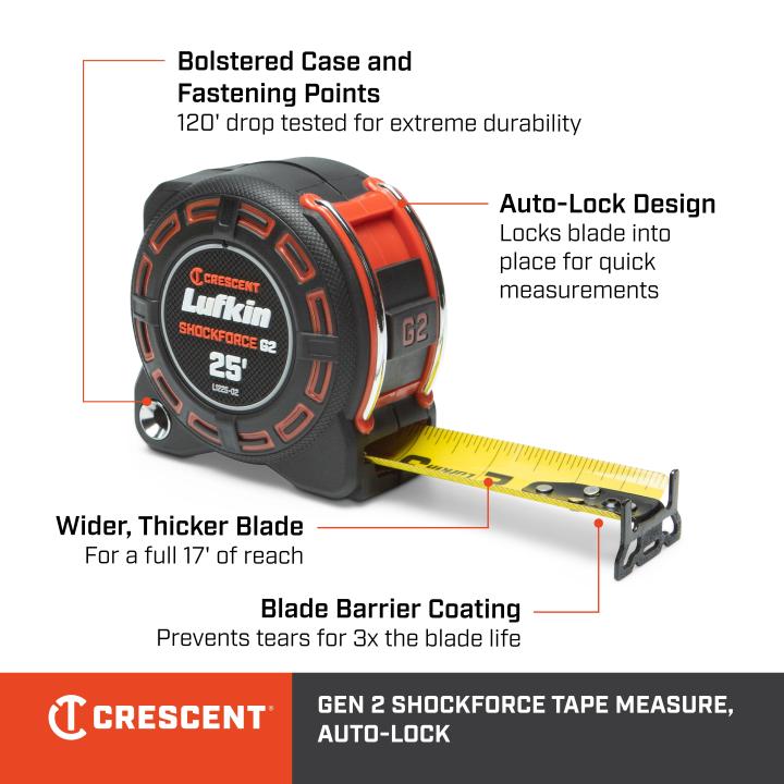 1-1/4" x 25' Shockforce™ G2 Auto-Lock Tape Measure