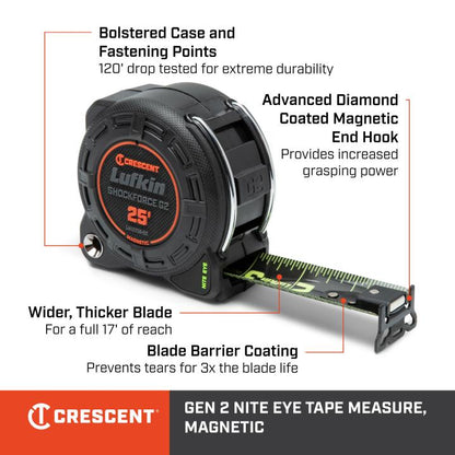 1-1/4" x 25' Shockforce Nite Eye™ G2 Magnetic Tape Measure
